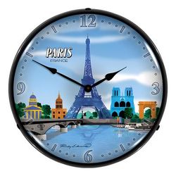 Collectable Sign and Clock Paris Skyline Backlit Wall Clock