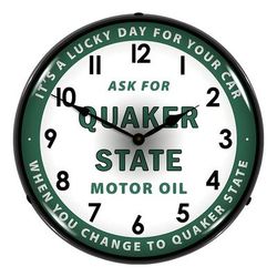 Collectable Sign and Clock Quaker State Motor Oil Backlit Wall Clock