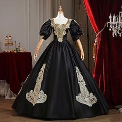 Vintage Rococò Vittoriano Maxi Vestito Normale A sbuffo Principessa Sposa Pieghettato Con Volant Principessa Girocollo Costume Per donna Halloween Carnevale Mascherata Feste Halloween Performance