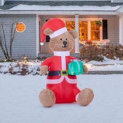 6' Inflatable Santa Bear by BrylaneHome in Red
