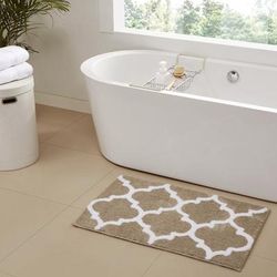 Wide Width Marrakesh Collection 100% Polyester 17" X 24" Rectangle Bath Rug by Better Trends in Beige (Size 21" W 34" L)