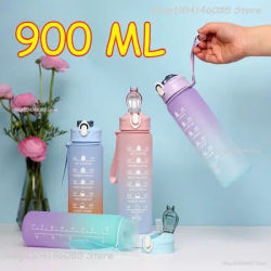 Bouteille d'eau de sport, tasse en paille graduée résistante aux hautes températures, tasse en plastique de couleur progressive givrée arc-en-ciel