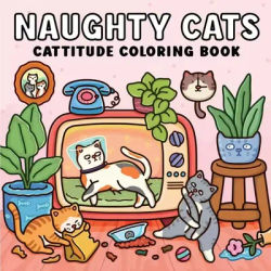 24 Sheets Naughty Cats Coloring Book for Adults Featuring Cute Cozy Daily Activities for Relaxation Drawing