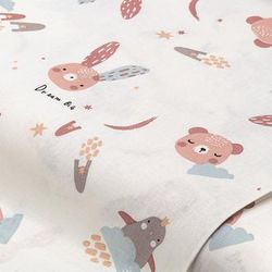Tissu coton "animaux", blanc/coloré