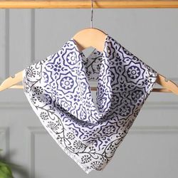 Blue Garden,'Cotton Bandana with Floral and Vine Motifs'
