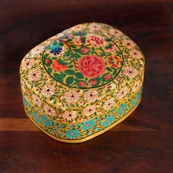 'Painted Baroque-Inspired Floral Papier Mache Decorative Box'