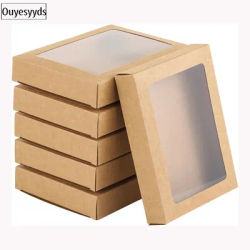 Kraft Paper Box With PVC Window Postcard Photo Frame Packaging Boxes Holiday Card Storage Box