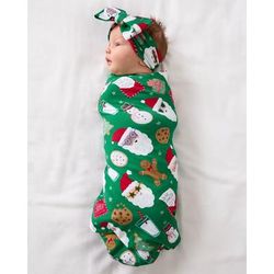 Cookies for Santa Swaddle & Luxe Baby Girl Soft & Stretchy Bamboo Bow Headbands Set - OSFA
