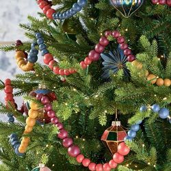 Christmas Colorful Wood Beaded Garland, Set Of Three - Grandin Road
