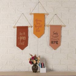 Positive Vibes,'Set of 3 Cotton Wall Hangings with Inspirational Quotes'