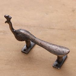 'Peacock-Themed Copper-Plated Brass Door Handle from India'