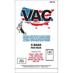 Riccar/Simplicity Type H Replacement HEPA Filter Bags, 9 Pack