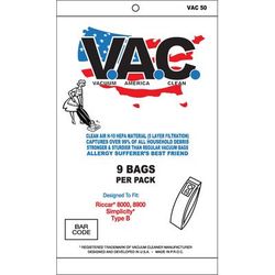 Riccar/Simplicity Type B Replacement HEPA Filter Bags, 9 Pack