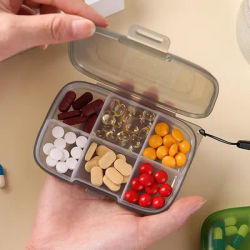 1PCS Small Pill Case, Travel Pill Box, Portable Pill Organizer, Pill Container for Pocket 6 Compartments, Daily Compact Travel M