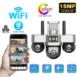 Three Screen Three PTZs Lens 15MP WIFI IP Camera Auto Tracking Night Vision Outdoor Waterproof CCTV Video Security Cam V380 Pro