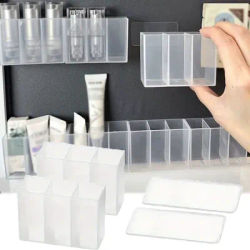 Mini Wall Mount Storage Box,Transparent Plastic Makeup Brush Lipstick Holder Self-Adhesive Pen Holder Makeup Organizer