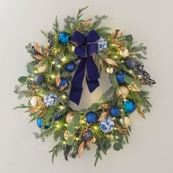 26" Pre-Lit Midnight Blue Wreath by BrylaneHome in Royal Blue
