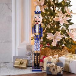 36"H Wooden Nutcracker by BrylaneHome in Royal Blue Christmas Decoration