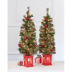42" Pre-Decorated Tree With Urn, Set of 2 by BrylaneHome in Green