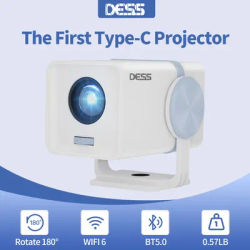DESS 2025 NEW 4K Portable Projector Android 13 TV OS 1280*720P Dual Wifi6 180°Rotatable BT5.0 Cinema Outdoor Mini Projector