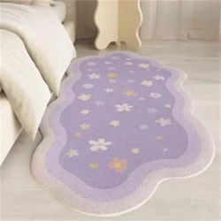 VIKAMA Green Bedroom Rug Fluffy Bedside Carpet Spring Floral and Moss Soft Cute Area Rugs for Bedroom Hallway Home Decoration