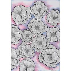Floral Dance,'Floral-Themed Watercolor Painting from India'