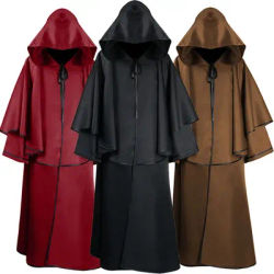 2025 New Coffee Medieval Vintage Hooded Cape for Men,Halloween Opera Performance COS Robe, Multi-color Unisex Wizard Death Cloak