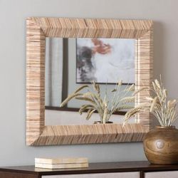 Adino Bohemian Woven Natural Grasscloth Square Accent Mirror by Bali & Pari in Natural (Size OS)