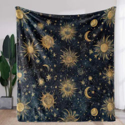 Couverture en flanelle imprimée soleil lune étoiles Vintage, jeter douce et confortable toutes saisons pour canapé-lit, voiture, bureau, polyes imprimés numériques, 1 pièce