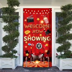 Panneau de couverture de porte de soirée de cinéma, bienvenue maintenant montrant des étoiles de la Confédération, décorations de fête de tapis rouge, fournitures de nuit de cinéma