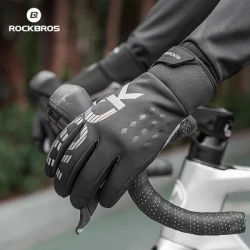 ROCKBROS Winter Thicken Warm Bicycle Gloves Touch Screen Shockproof Pad Reflective Bike Gloves Windproof Fleece Cycling Gloves