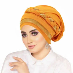 Femmes indiennes Turban Hijab chapeau paillettes chimio casquette musulman tresse tête écharpe tête enveloppement couverture perte de cheveux Bonnet islamique chapeaux Mujer