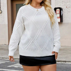 Pull décontracté à motifs de diamants pour femmes, grande taille, couleur unie, haut à manches longues, automne hiver, Base chaude