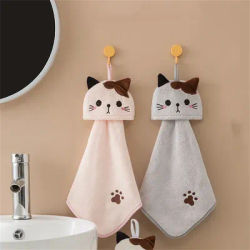 Cute cat kitchen cleaning towel coral velvet towel bathroom hanging absorbent baby rag soft cleaning baby towel