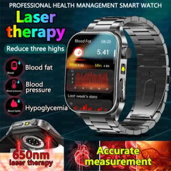 New Laser Treatment Three High Smart Watches Men 1.95" AMOLED Heart Rate Blood fat Uric Acid ECG Accurate Health smartwatch 2025