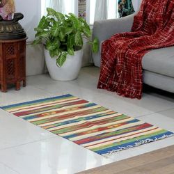 'Folk Art Geometric Dhurrie Rug Hand-Woven in Cotton (2x4)'