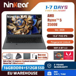 Ninkear A15 Air 2025 Laptop 15.6 Inch FHD IPS Screen AMD Ryzen™ 5 3500U 16GB DDR4 3200 MHz+512GB NVME SSD 180° Opening and Closing WiFi 5 BT 4.2 0.3s Fingerprint Unlock Tested ＆ Proven High Quality PC