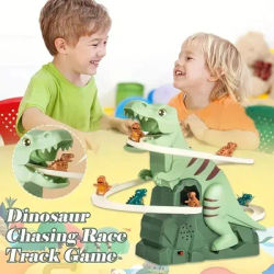 Dinosaur Climbing Stairs Toy Dinosaur Cars Climbing Slide Music Toy Chasing Race Electric Roller Track Game for Kids Christmas