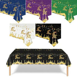 Nappe en plastique Eid Mubarak 2025, couverture de Table jetable imperméable, noir et or, décoration du Ramadan, fournitures de fête