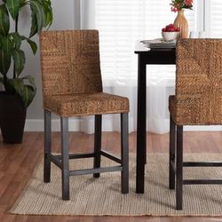 Laymi Modern Bohemian Dark Brown Mahogany Wood and Seagrass Counter Stool by Baxton Studio in Brown (Size OS)