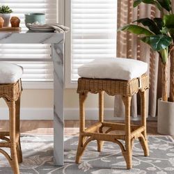 Muy Bohemian Scallop Honey Rattan Counter Stool by Bali & Pari in Honey (Size ONE SIZE)