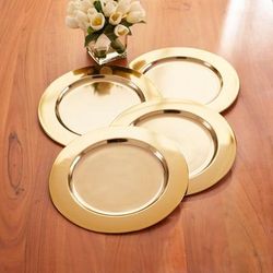 Set of 4, Solid Charger Plates by BrylaneHome in Gold