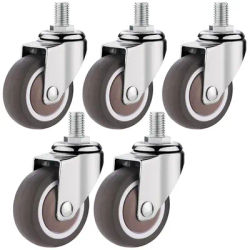 4PCS 1.5" / 2" Wheel Threaded Stem Swivel Casters No Noise TPE Rubber Furniture Castor M8 Brakes Replacement Castors