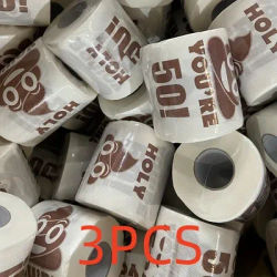 1/2/3Rolls 50th Birthday Poop Toilet Paper - Funny "IN THE HOLY YOU'RE 127.0cm Design, Plant-Based Wood Pulp disposable napkins