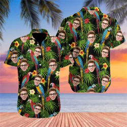 Summer Fashion Funny Custom Photo Tropical Plant Print Hawaiian Shirts Men's Clothing Short Sleeve Button DIY Hip Hop Blouse