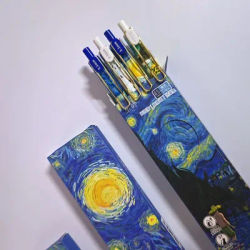 4Pcs/Box Trendy Van Gogh Oil Painting Press Gel Pen Black Ink ST 0.5mm Ballpoint Pens Stationery Quick-Drying Pens Student