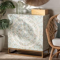 Quintus Modern Bohemian Multicolor Mother of Pearl and Gold Metal Storage Cabinet by Baxton Studio in Multicolor (Size OS)