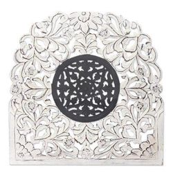 Dusk Muse,'Floral Wood Relief Panel in White and Grey from India'
