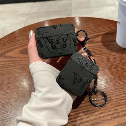 Black Butterfly Soft TPU Earphone Case For Airpods Pro 2nd Generation Air Pods 1 2 3 Cover Accessories Keychain