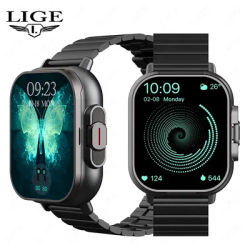 LIGE Smart Watch Men D8 TWS 2-in-1 Headset Bluetooth Call Heart Rate Health Monitoring Earphones Play Music Fitness Smartwatch